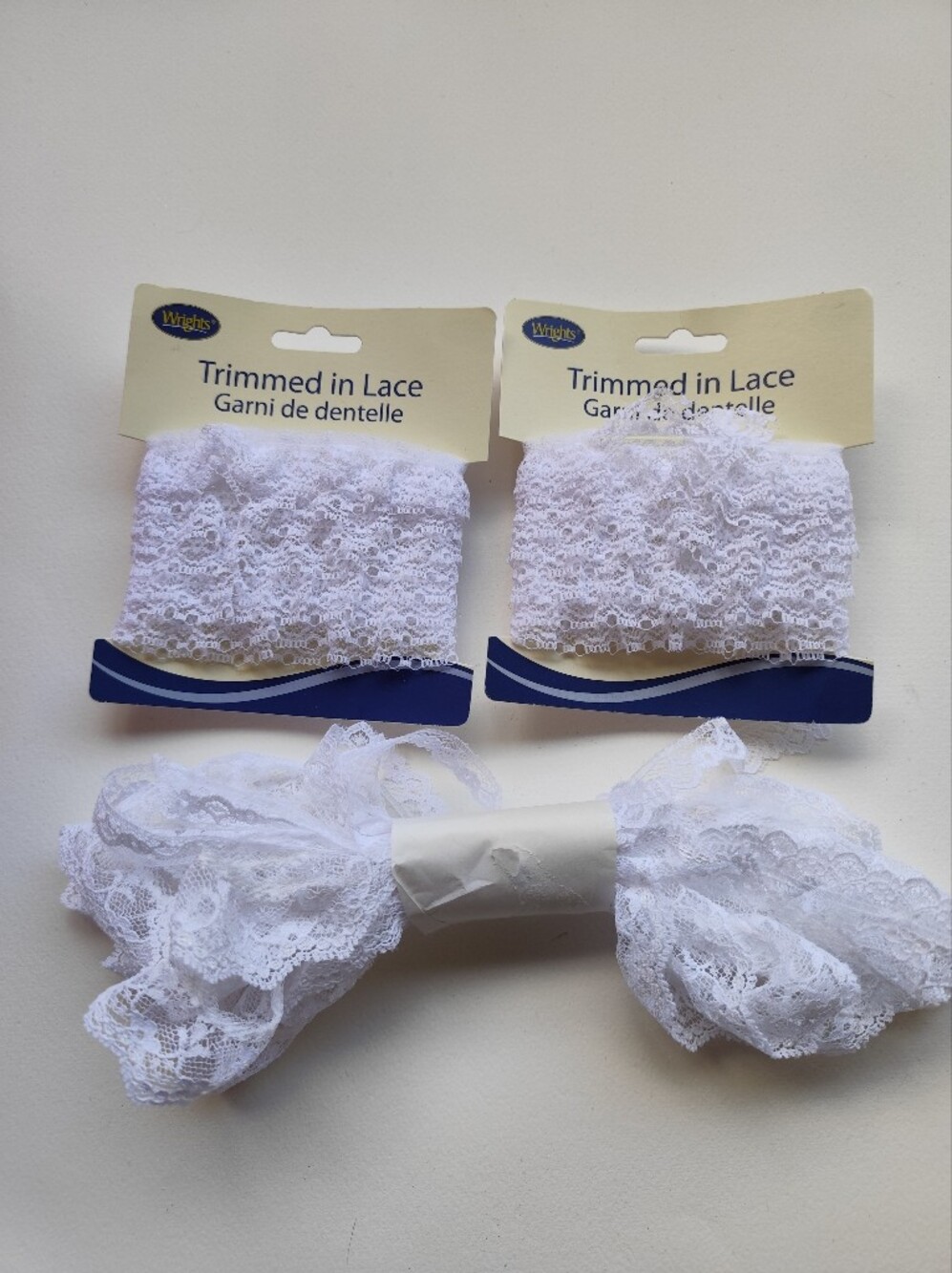 White lace trim bundle (2 Packs + 1 Roll)